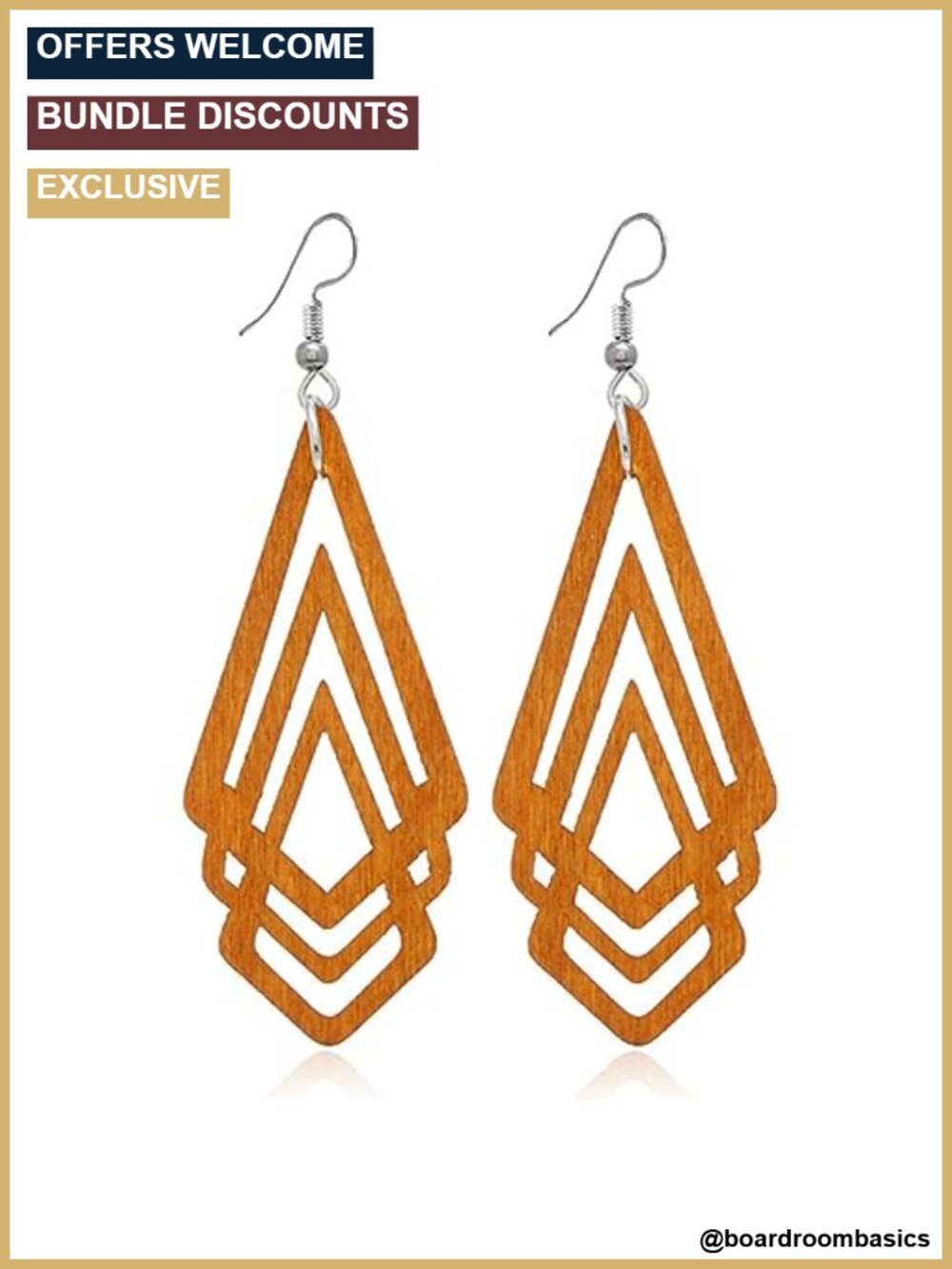 Wooden Hoop Teardrop Geometric Dangle Drop Earrings Handmade Lightweight
